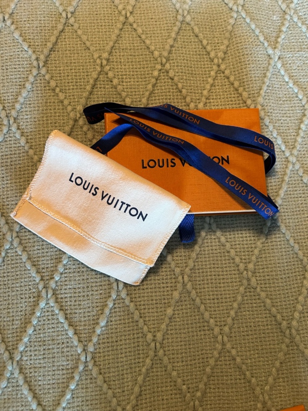 Louis Vuitton Cream Dust Bag with Orange Box and Blue Ribbon